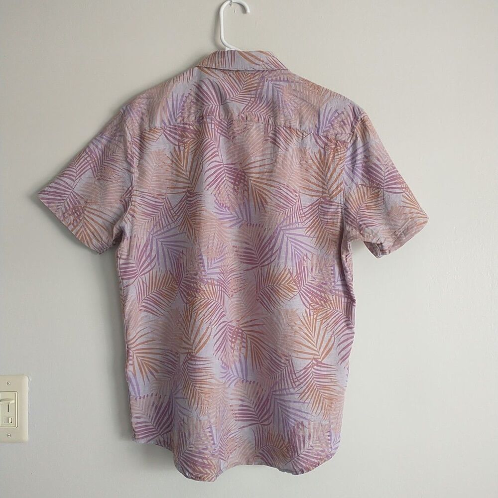 Tenth+Ocean Washable Linen Shirt Mens L/M/S*Purple Floral Leaf Short Sleeve